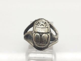 Vintage Scarab Beetle Design Band Fine Sterling Silver 925 Ring 11g Sz8.  25 A2811 2