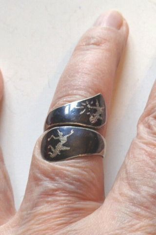 Siam Niello & Sterling Silver God & Goddess Bypass Ring Size 5 Vintage 4.  1 Grams