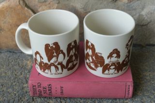 Set Of Two Vintage Taylor & Ng Naughty Penguins Orgy Coffee Mugs Tea Cups Brown