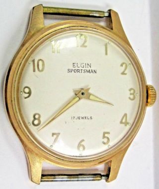 Vintage Gents Elgin Sportsman Wrist Watch Yellow Gold Plate 17 Jewels.