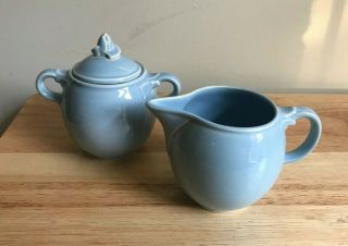 Luray Pastels Blue Vintage Mini Sugar Bowl & Creamer Set - Vguc