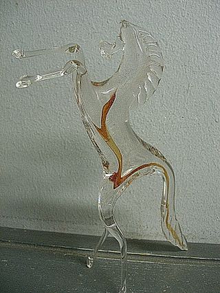 Vintage Murano Italian Blown Art Glass Sculpture Sommerso Rearing Horse Infused