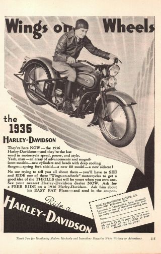 Vintage 1936 Harley Davidson Ad
