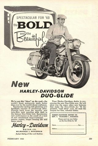 Vintage 1960 Harley Davidson Ad,  Duo - Glide