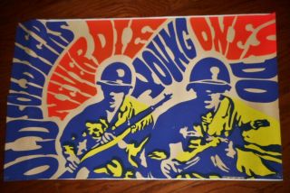 Vintage 1970s Old Soldiers Never Die.  Black Out Poster - Pro Arts