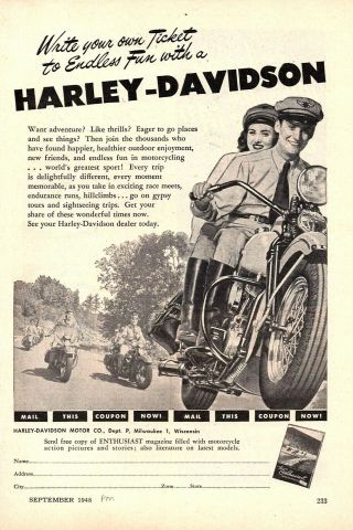 Vintage 1948 Harley Davidson Ad