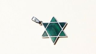 Vtg Sterling Silver Israel Judaica Star Of David Inlaid Malachite Charm Pendant