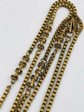 Vintage Miriam Haskell Signed Gold Tone W/ Rhinestone Beads Necklace 28” Long