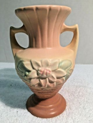Vintage Hull Art Pottery L - 5 Vase; 6 - 1/2 ".  Water Lilly W/ Double Handle