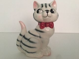Vintage Mid Century Cat Figurine,  Large Dapper Kitty,  Home Decor,  Black White Bow