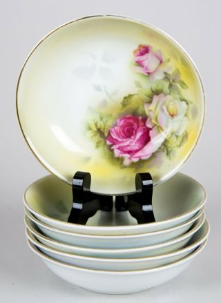 Rudolstadt Germany Floral Roses Fruit Dessert Bowls Set Of 6 Vintage Porcelain