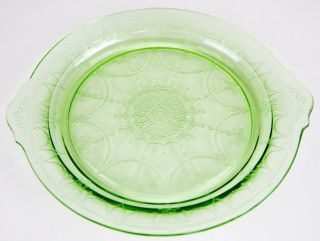 Anchor Hocking Cameo Green Handled Cake Plate Vintage Depression Glass 1930 ' s 2