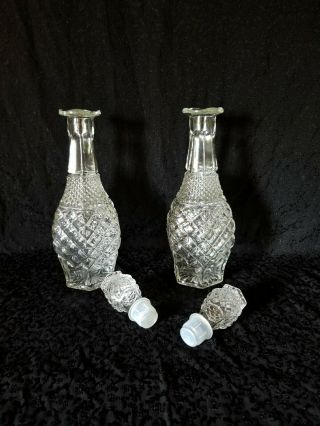 Vintage Wexford Diamond Cut Ice Bucket / Lid And 2 Decanters 2