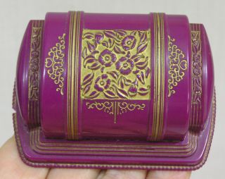 Vtg Art Deco Ring Box Purple W Gold Floral Signed Ws York Early Plastic