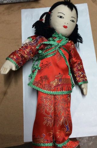 Vintage Chinese Cloth Doll W/baby On Back Traditional Costume Oriental Asian 10”