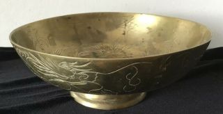 Lovely Large Vintage Chinese Footed Brass Bowl