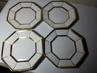 Vintage Set Of Four Octagonal Meissen Plates - - White With Gold Trim 8 3/8 "