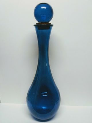Vintage Oversized Cobalt Blue Glass Decanter Genie Bottle W/ Cork Stopper 21.  25 "