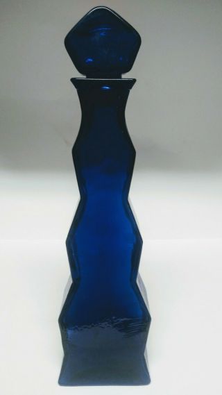 Vintage Cobalt Blue Art Glass Oversized Decanter W/ Corked Stopper 17 "