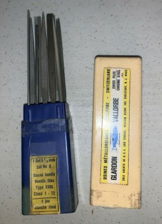 Vintage Glardon Vallorbe - Swiss Round Handle Needle Files - 5 1/2 " - Set Of 12