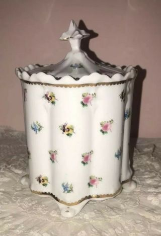 Vintage I.  Godinger Co.  Porcelain Footed Cookie Jar 8.  5 " Tall Lidded Scalloped