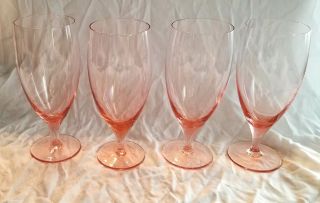 Vintage 4 Mikasa Rose Pink 7 5/8” Ice Tea Glasses -