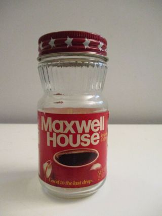 Vintage Maxwell House Instant Coffee 5 " Glass Jar Small 2oz.  Empty No Contents