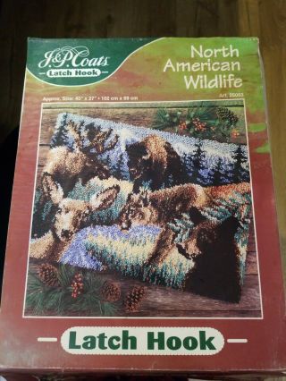 Vintage Jp Coats North American Wildlif 25053 Latch Hook Rug Wall Kit Usa 40x27