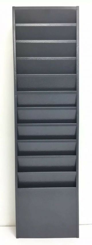 Vtg Industrial Wall File Holder Metal Office Mail Organizer Gray 35 " X 4 " X 10 "