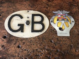 Vintage Aa Car Badge & Gb Plate