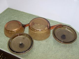 Vintage Amber Visions Corning ware Two Saucepans Cookware 0.  5 L and 1.  5 L 3