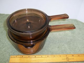 Vintage Amber Visions Corning ware Two Saucepans Cookware 0.  5 L and 1.  5 L 4