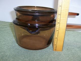 Vintage Amber Visions Corning ware Two Saucepans Cookware 0.  5 L and 1.  5 L 5