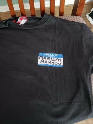 Vintage Marilyn Manson Hello My Name Is Shirt American Flag Middle Finger L