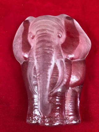 Vintage Viking Glass Elephant Frosted 5.  75 " Book End Paperweight,  Handmade