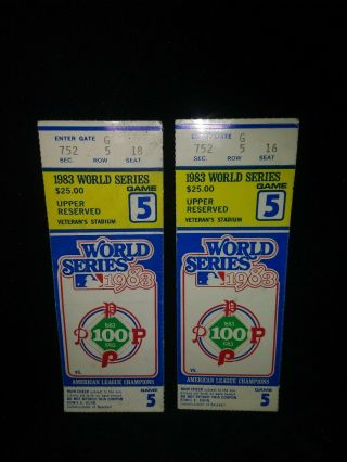 Vintage 1983 World Series Phillies Game 5 Ticket Stubs Set Of 2