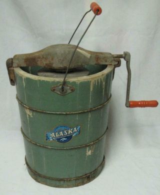 Vintage Alaska Hand Crank Ice Cream Maker Wooden