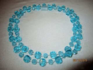 Vtg Exotic Translucent Aqua Blue Faceted Lucite Luxury Bead Estate Necklace 30 "
