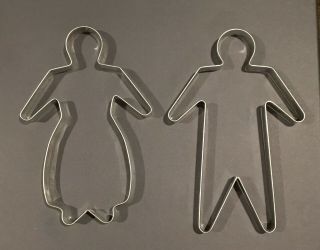 Vintage Cookie Cutters Man And Woman Metal Gingerbread 8 " Mold Christmas Swedon