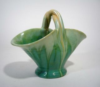 Vintage Remued Green Drip Glaze Basket With Twist Handle Australian Pottery