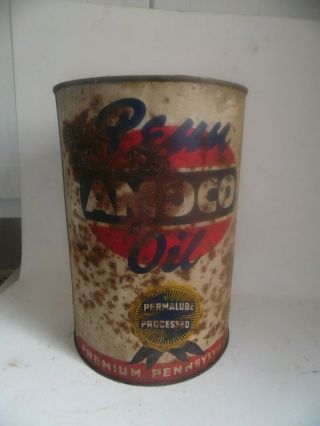 Vintage Penn Amoco Oil Can Advertising Estate Find 5 Quart