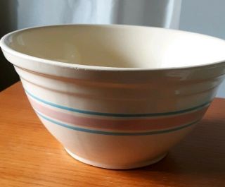 Vintage Mccoy Pottery Pink Blue Stripe Band Mixing Dough Bowl 12 Oven Ware Usa