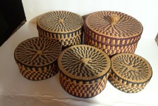 Vintage Hand Made 5 Woven Nesting Baskets Made In The People’s Republic Of China