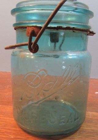 Vintage Ball Sureseal Mason Aqua Jar 8