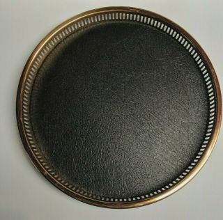 Vintage Faux Leather & Copper Round Bar/decorative Tray