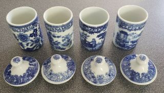 Vintage (4) Piece Victoria Ware Ironstone Spice Jars / Canisters - Flow Blue Set