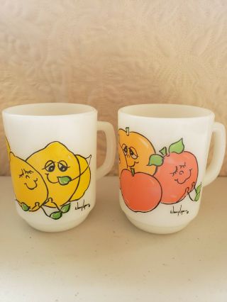 Lemon And Orange Vintage Fire King Milk Glass/mugs.  Nancy Lynn