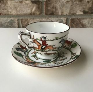 Vintage Hunting Scene Crown Staffordshire Bone China Cup & Saucer - Equestrian