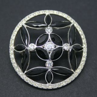 Vintage Signed Monet Geometric Black Crystal Rhinestone Brooch Pin Jewellery