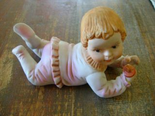 Vintage Bisque Piano Baby Girl With Pacifier Figurine